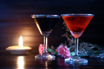 martini cocktail on wooden table and cocktail party