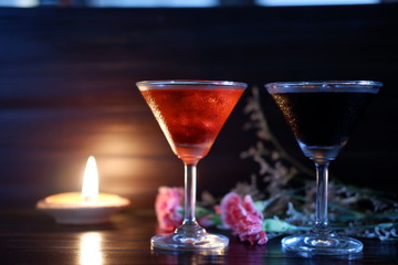 martini cocktail on wooden table and cocktail party