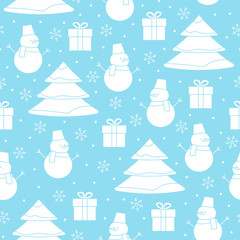 Fototapeta na wymiar Vector white and blue Christmas seamless pattern. Seamless patte