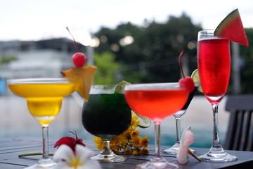 summer cocktails at swimming pool