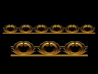 golden, ornamental segment, “bud", straight version for frieze, frame or border. 3d illustration, separated on black © diez-artwork