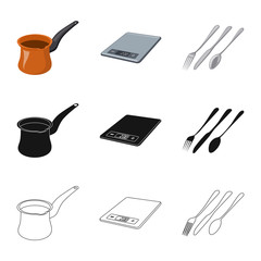 Vector illustration of kitchen and cook symbol. Collection of kitchen and appliance vector icon for stock.