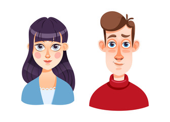 Fototapeta premium Portrait of the man and woman in cartoon style. Vector illustration of people for avatar