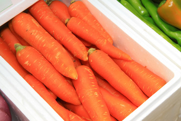 carrots on white foam box