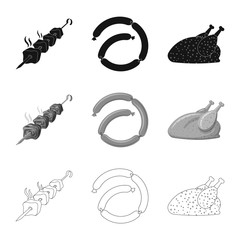 Isolated object of meat and ham icon. Collection of meat and cooking stock symbol for web.