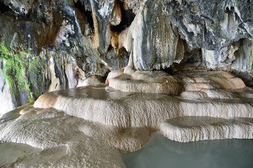 Armenia, rock formations in the cave with natural hot water, under \"Devils Bridge\" near Tatev.