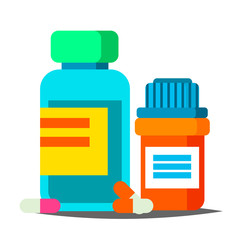 Pills Bottle Vector. Medical Capsules Container. Pharmacy, Drug. Isolated Cartoon Illustration