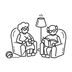 Old people at armchair concept background. Outline old people at armchair vector concept background for web design isolated on white background