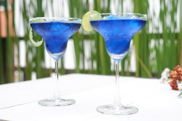 Blue Margarita cocktail and drink copy space