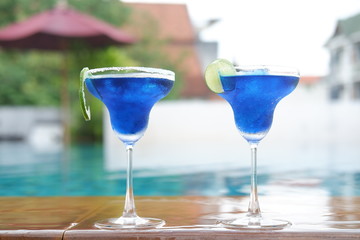 Blue Margarita cocktail and drink copy space