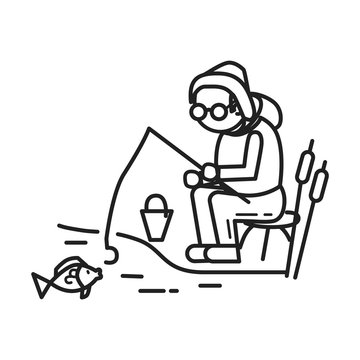 recommend clip art: Old person at fishing concept background. Outline old person at fishing vector concept background for web design isolated on white background