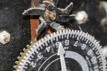 Old meter mechanism closeup, horizontal