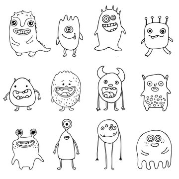 set of cute doodle monsters