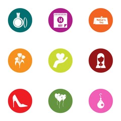 Courtship icons set. Flat set of 9 courtship vector icons for web isolated on white background