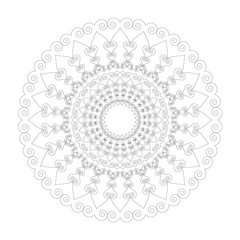vector black and white circular round mandala with loving cute hearst art nouveau ornaments - adult coloring book page