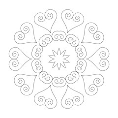vector black and white circular round simple mandala with cute loving hearts and art nouveau ornaments - adult coloring book page