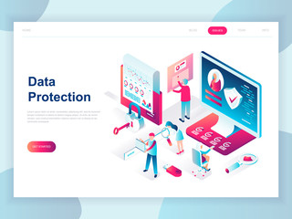 Modern flat design isometric concept of Data Protection for banner and website. Isometric landing page template. Credit card check and software access data as confidential. Vector illustration. - obrazy, fototapety, plakaty