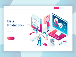 Fotobehang Modern flat design isometric concept of Data Protection for banner and website. Isometric landing page template. Credit card check and software access data as confidential. Vector illustration. © alexdndz
