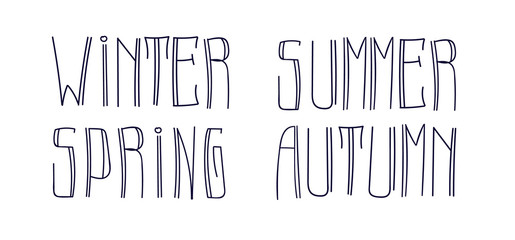 Spring Summer Autumn Winter hand lettering. Handmade vector calligraphy collection. Four seasons set