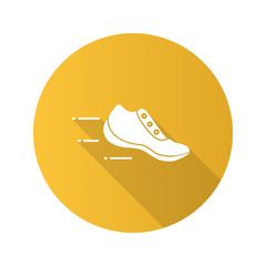 Flying sneaker flat design long shadow glyph icon
