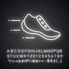 Flying sneaker neon light icon