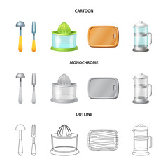 Vector design of kitchen and cook sign. Set of kitchen and appliance vector icon for stock.