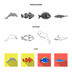 Isolated object of sea and animal icon. Collection of sea and marine vector icon for stock.