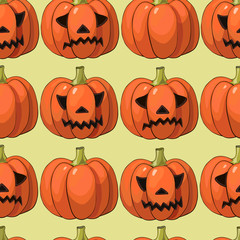 halloween background with different pumpkins, holiday pattern