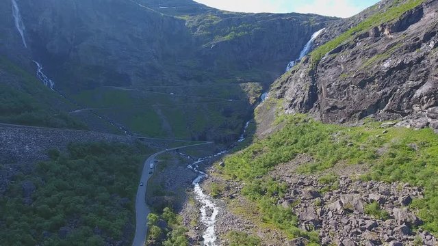 Aerial view of norwegian valley around Trollstigen road in Norway