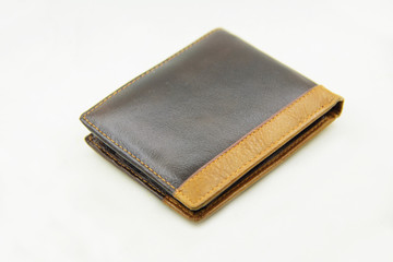 Brown leather wallet with money / men wallet