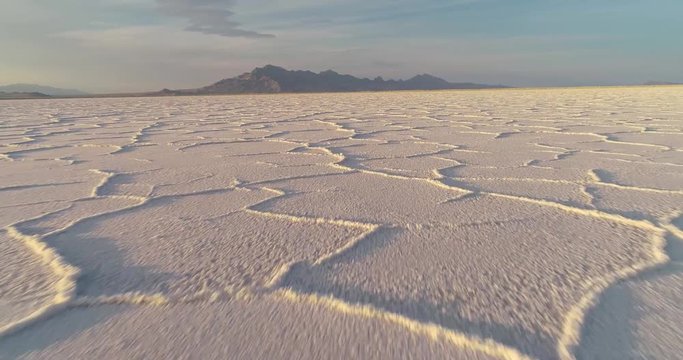 Unique perspective of the famous Bonneville Salt Flats in Utah in the morning light