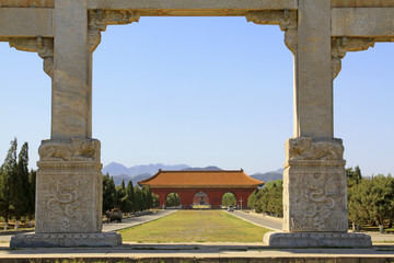 Fototapeta na wymiar Great Stone arch and Great Red Gate in the Eastern Royal Tombs of the Qing Dynasty, china