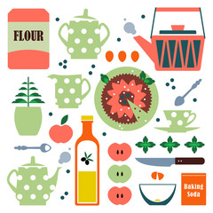 Vector retro set kitchen utensils. Cooking tools flat style. Cook equipment isolated 
objects.