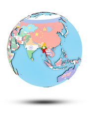 Myanmar on political globe with flags