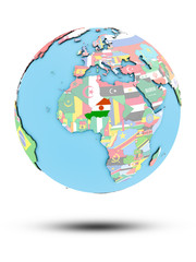 Niger on political globe with flags