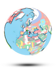 Obraz premium Italy on political globe with flags