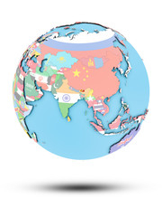 Obraz premium Bhutan on political globe with flags
