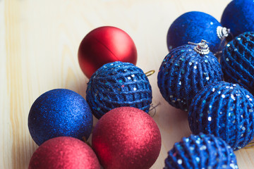 Bright  christmas balls on the table