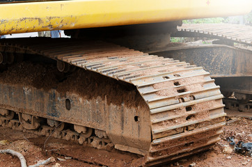 Crawler excavator during earthmoving works on construction site