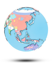 Taiwan on political globe with flags