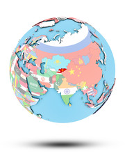 Kyrgyzstan on political globe with flags