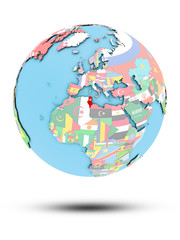 Obraz premium Tunisia on political globe with flags