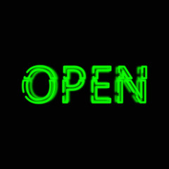 The neon text of the inscription is open.