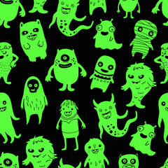 seamless pattern with fluorescent monsters