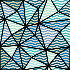 Seamless pattern. Blue waves pattern in patchwork style. Vector illustration.