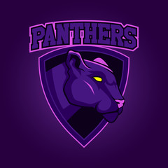 Modern professional logo for sport team. Panther mascot. Panthers, vector symbol on a dark background.