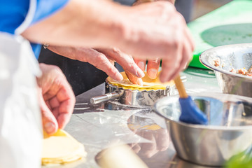 Cooking fresh ravioli, fresh pasta Italian Homemade. Boil in the boiling water
