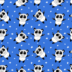 seamless pattern of bear panda on blue background