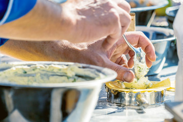 Cooking fresh ravioli, fresh pasta Italian Homemade. Boil in the boiling water