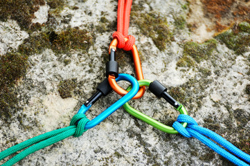 Carabiner  on rocky background.
